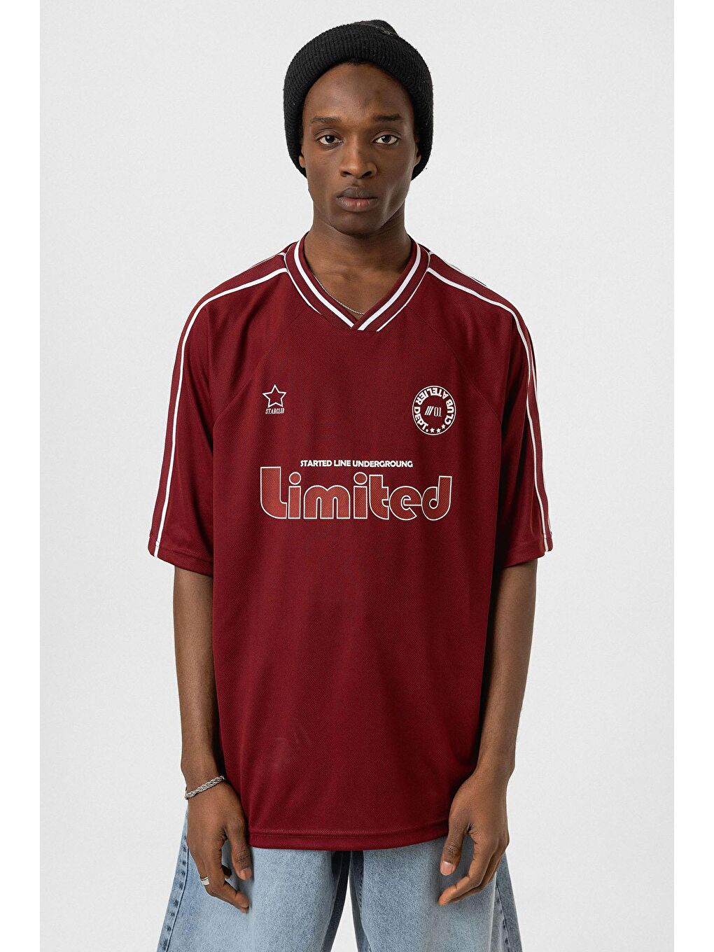 Baskılı Oversize Forma Tişört Bordo-2