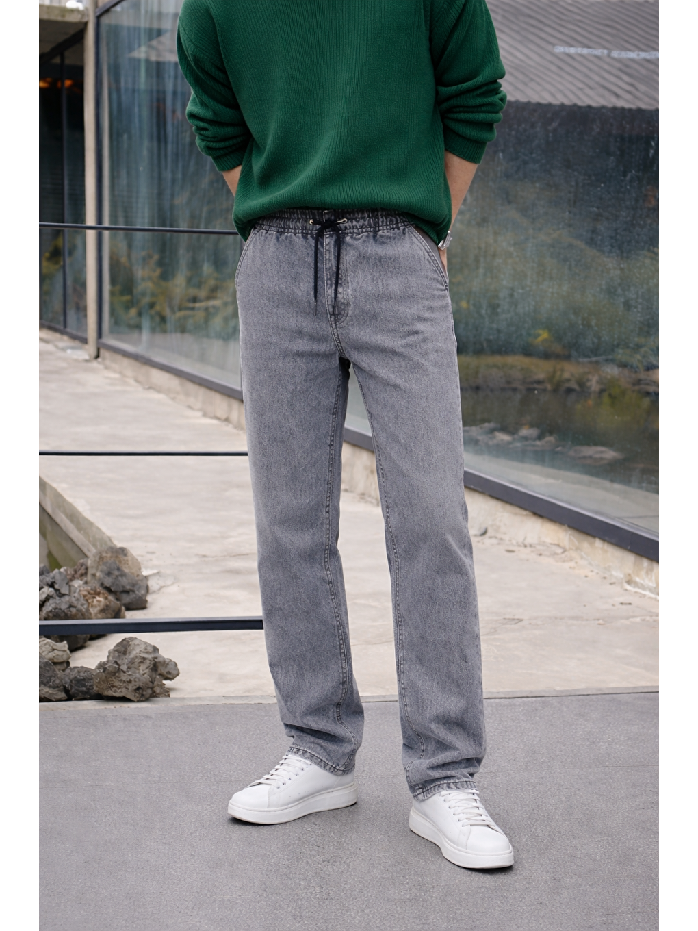 Erkek Beli Lastikli Jogger Antrasit Bol Paça Baggy Pantolon-1