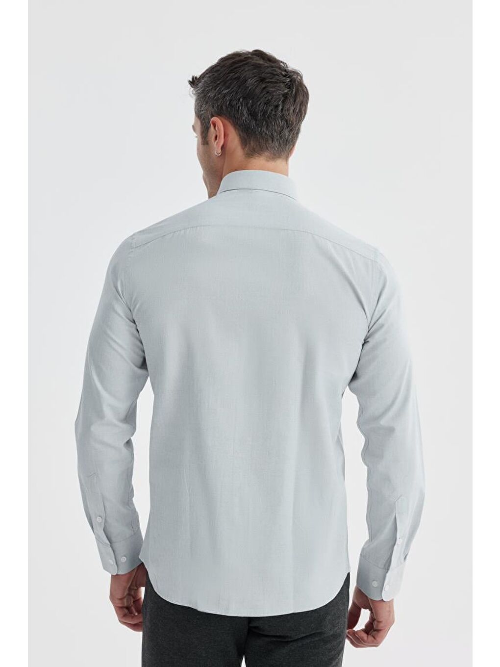 Gri Slim Fit Desenli Pamuklu Düğmeli Yaka Gömlek-3