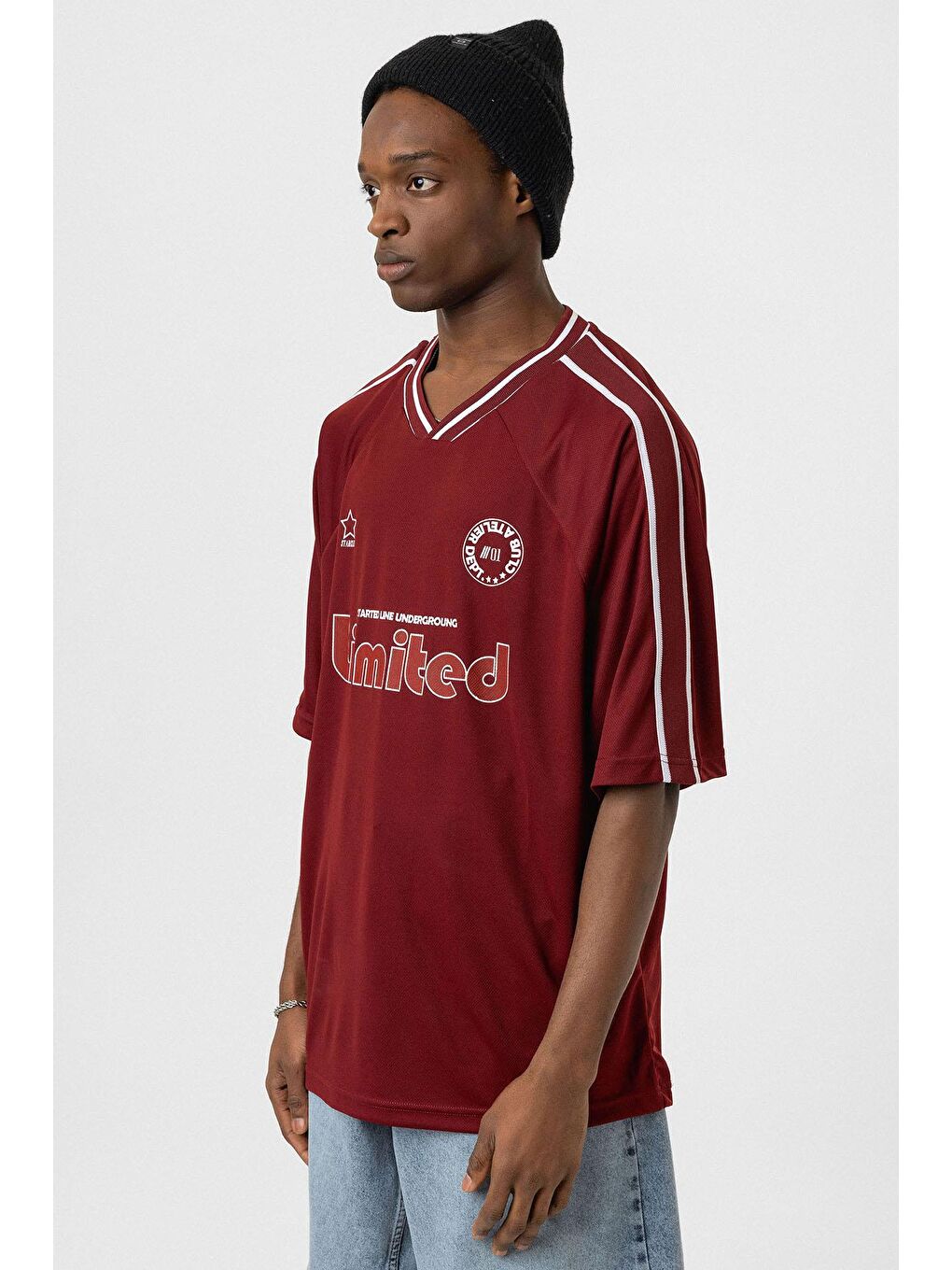 Baskılı Oversize Forma Tişört Bordo-3