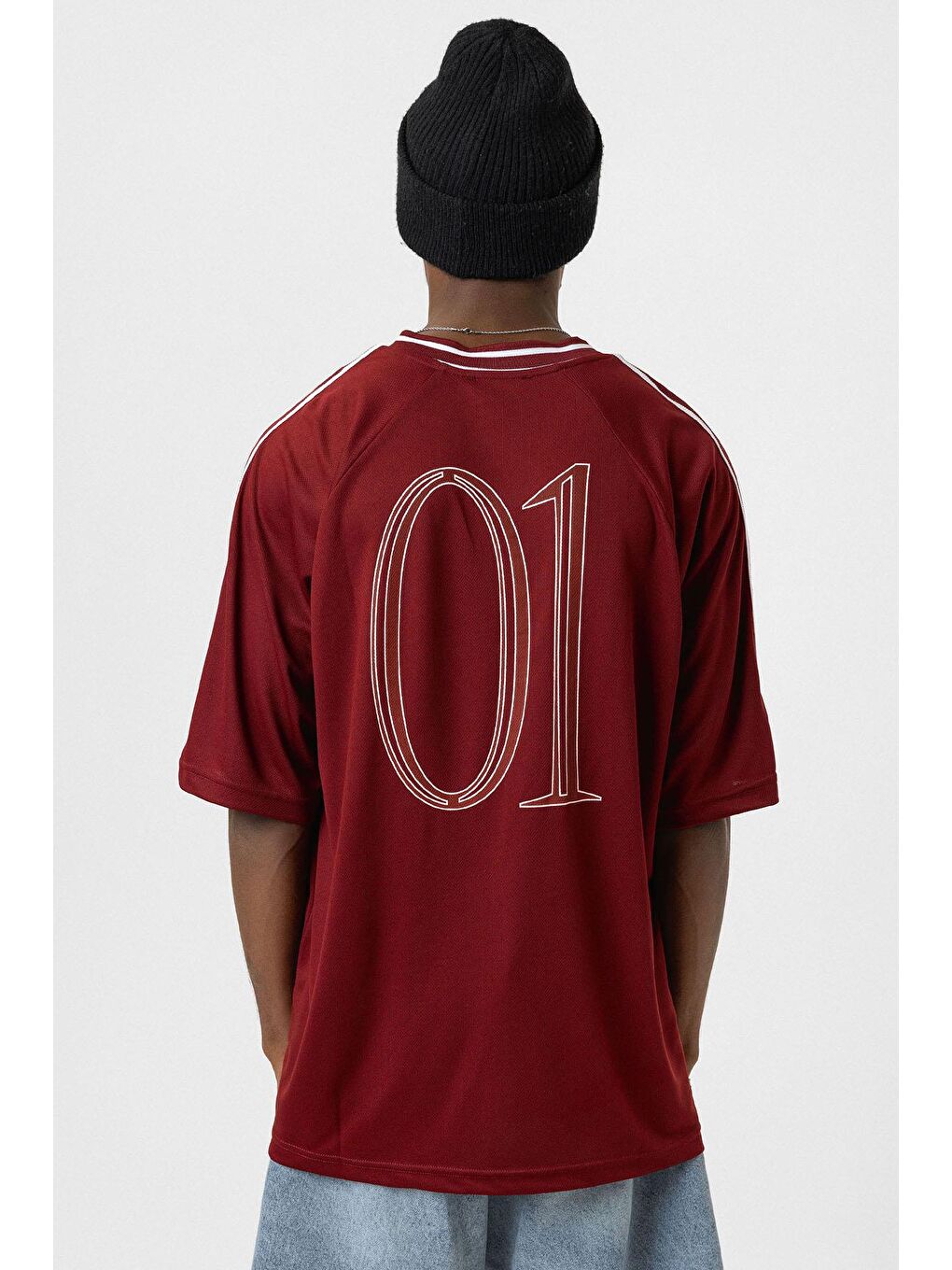 Baskılı Oversize Forma Tişört Bordo-4