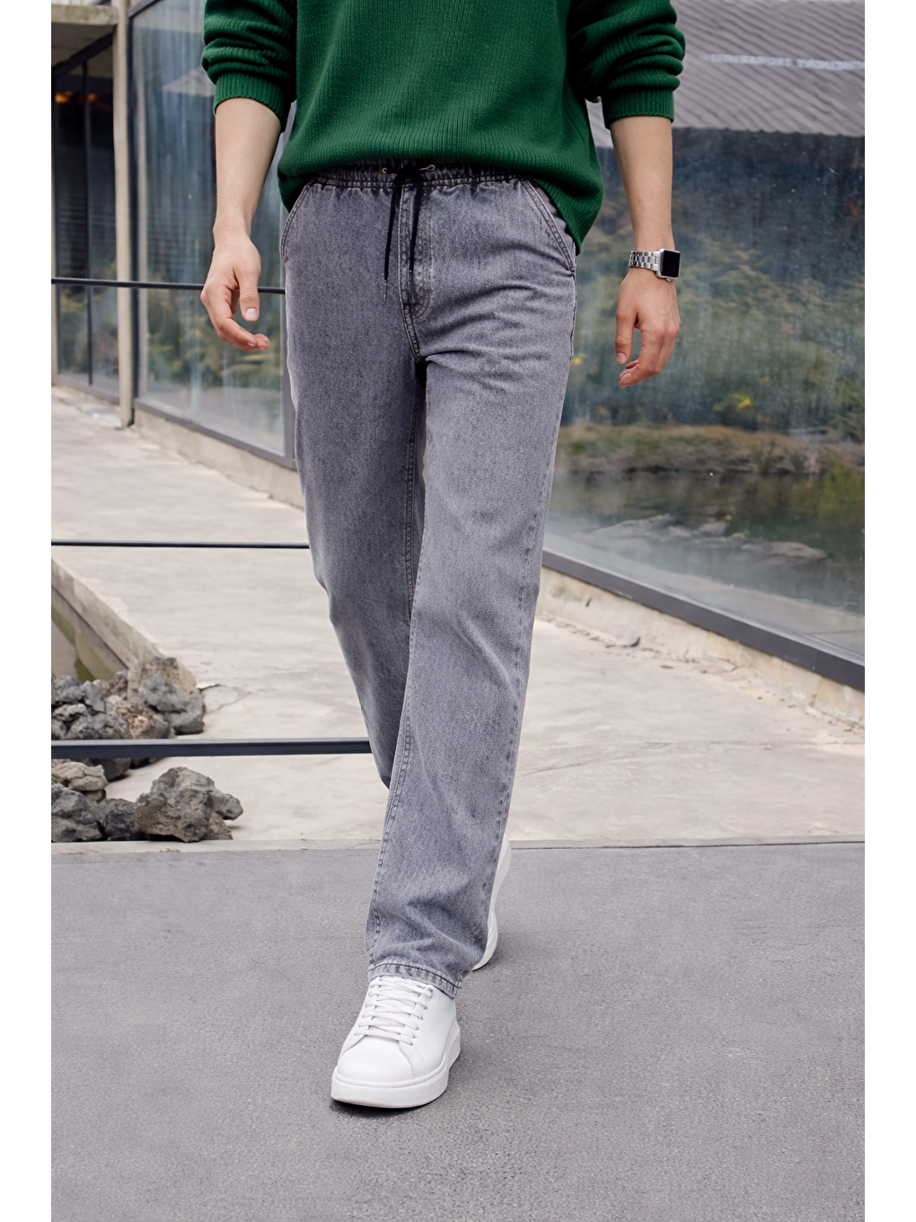 Erkek Beli Lastikli Jogger Antrasit Bol Paça Baggy Pantolon-2