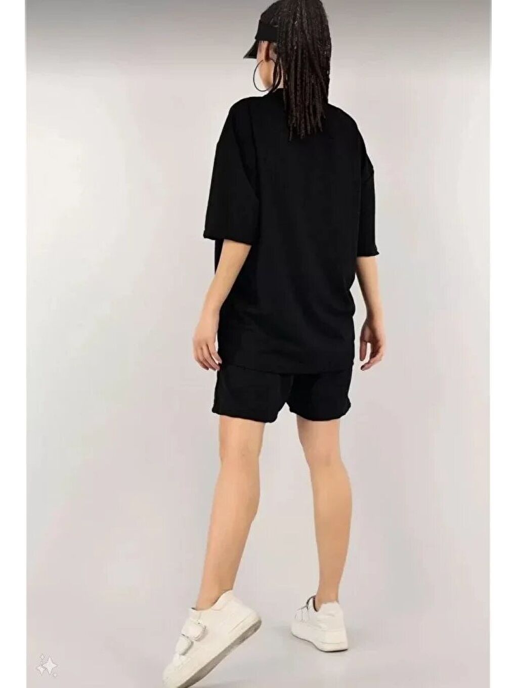 Unisex Nakış İşlemeli Şort Takım - Siyah-3