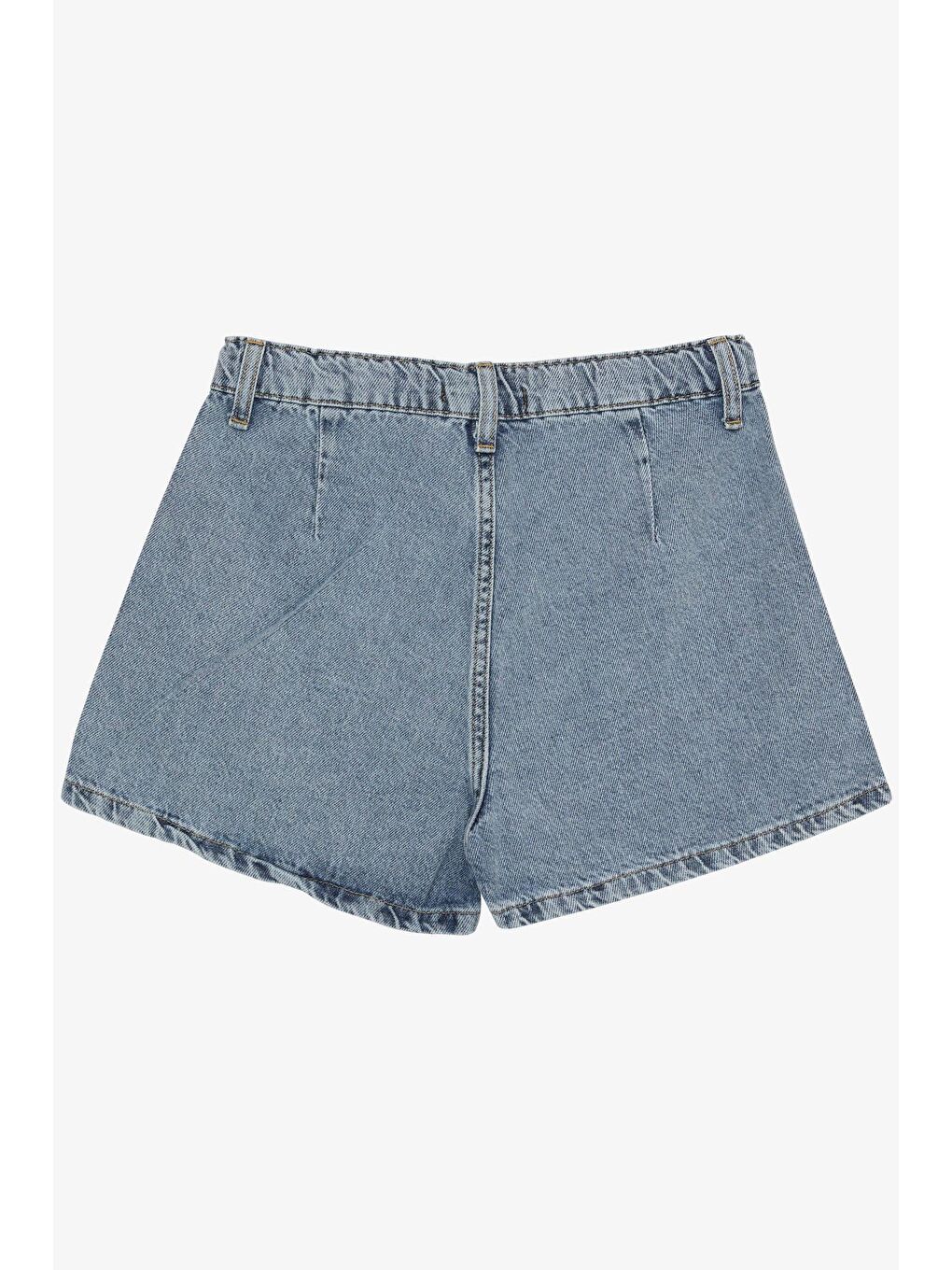 Kız Çocuk Jean Şort Etek Pileli Püsküllü Mavi (10-13 Yaş)-1
