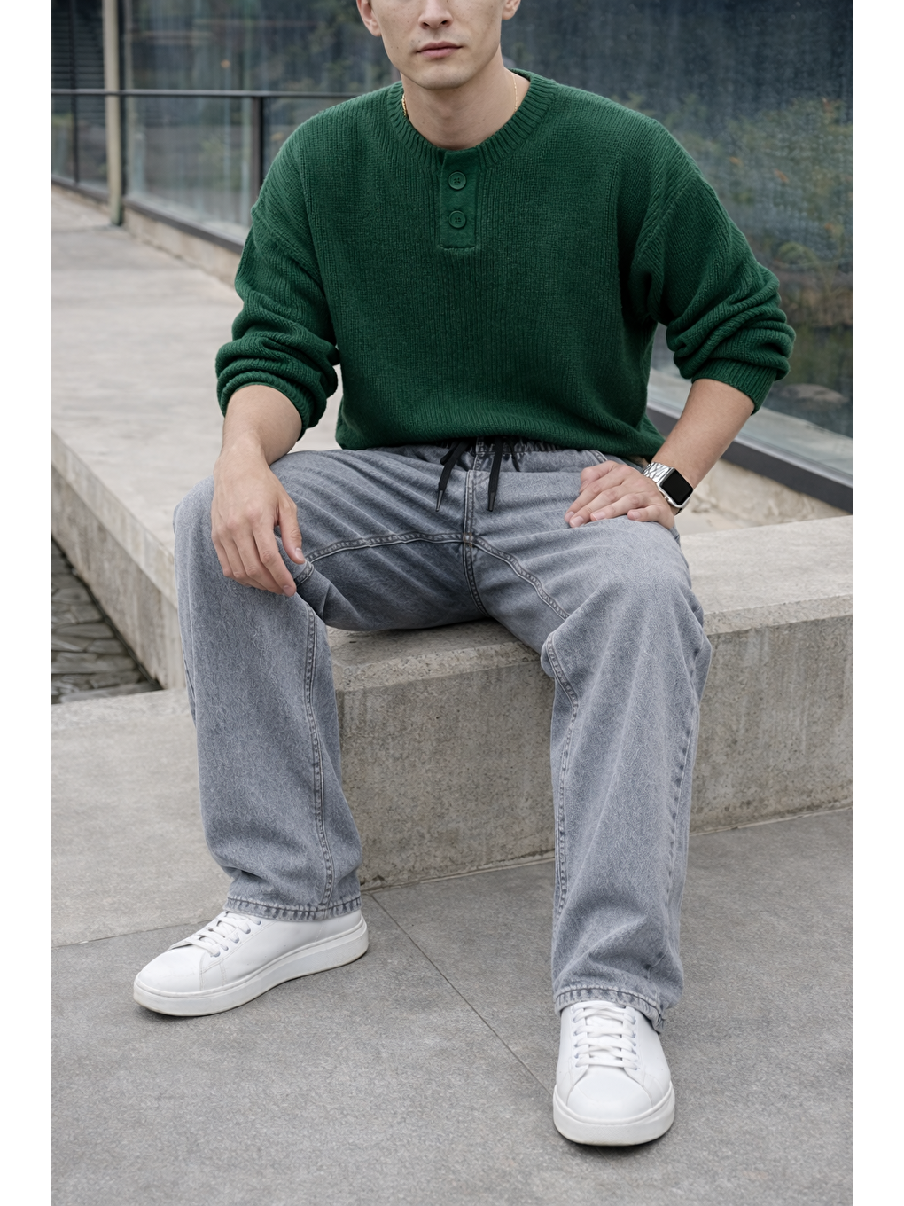 Erkek Beli Lastikli Jogger Antrasit Bol Paça Baggy Pantolon-3