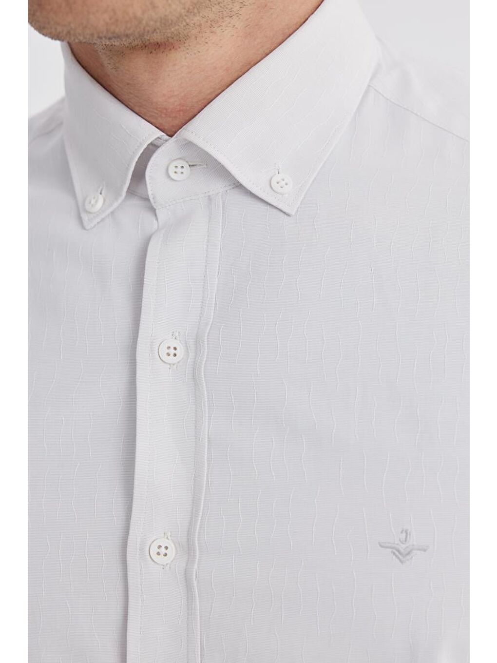 Ekru Krem Slim Fit Desenli Pamuklu Düğmeli Yaka Gömlek-2