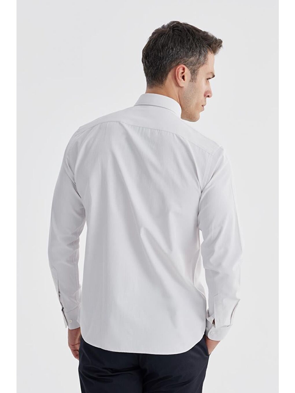 Ekru Krem Slim Fit Desenli Pamuklu Düğmeli Yaka Gömlek-3