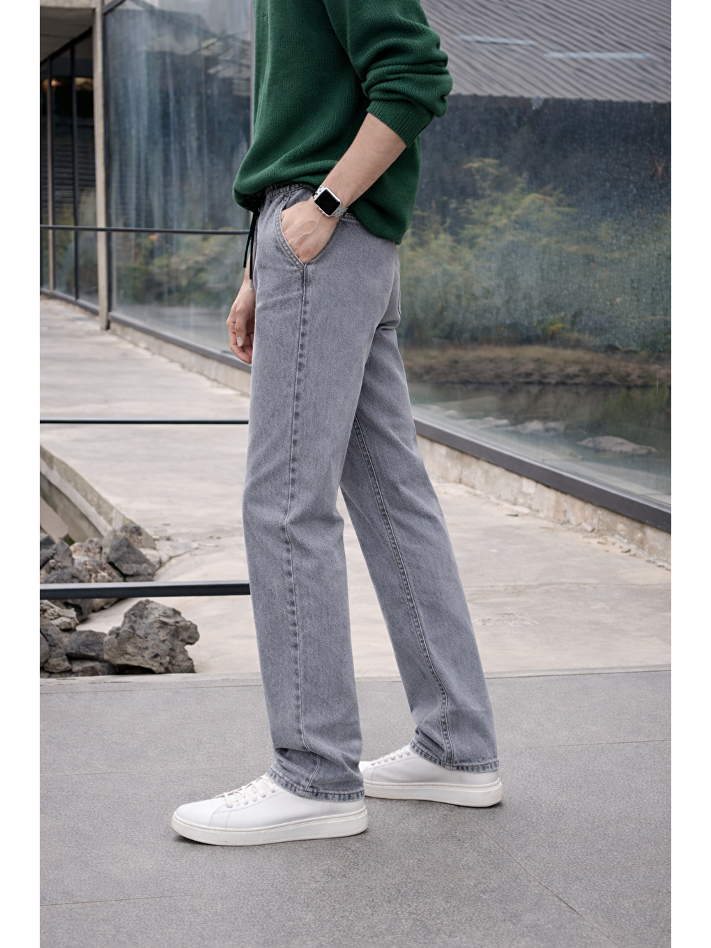 Erkek Beli Lastikli Jogger Antrasit Bol Paça Baggy Pantolon-4