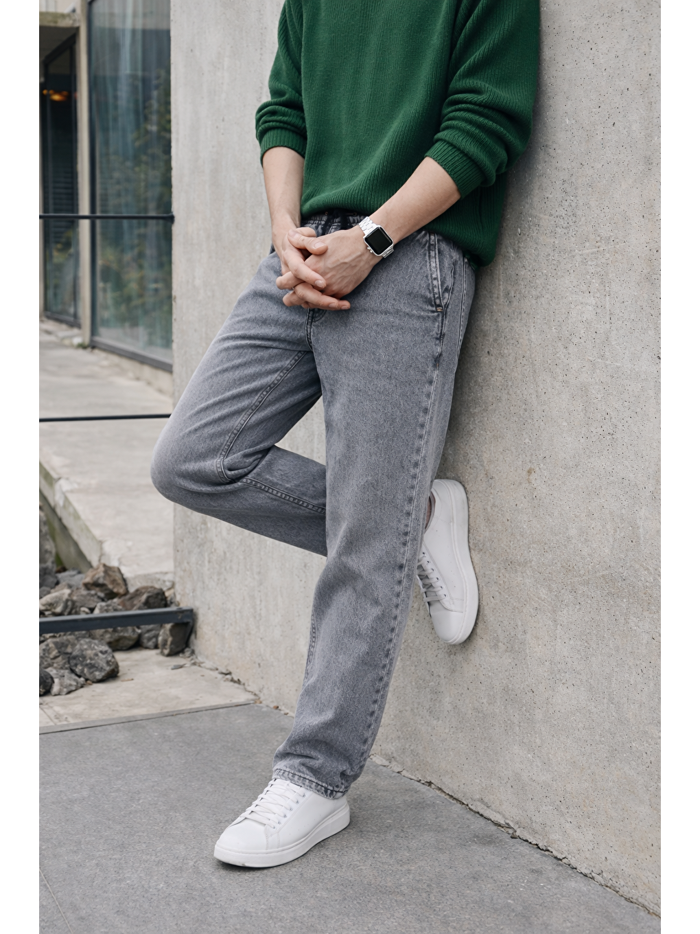 Erkek Beli Lastikli Jogger Antrasit Bol Paça Baggy Pantolon-5