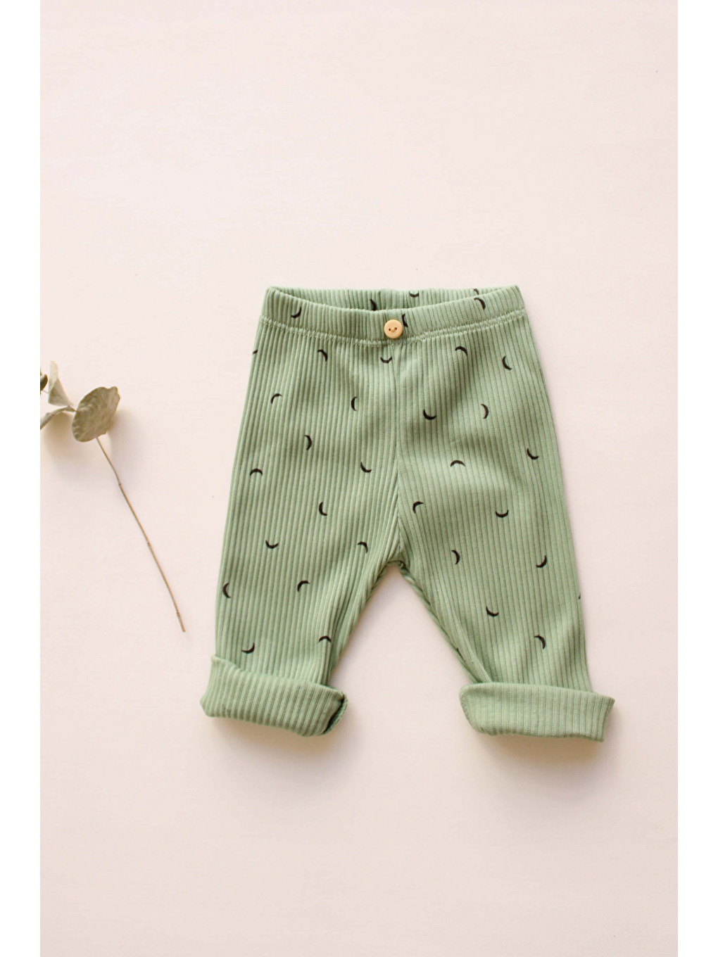 Yeşil Ay Desenli Bebek Tayt