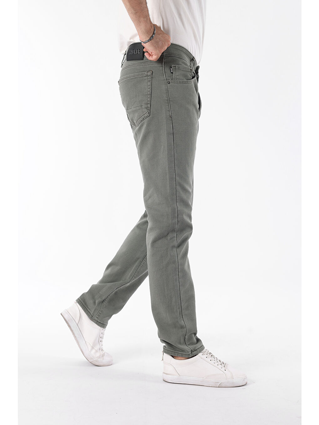 Erkek Pamuklu Yüksek Bel Bol Yeşil Baggy Jean Pantolon-3