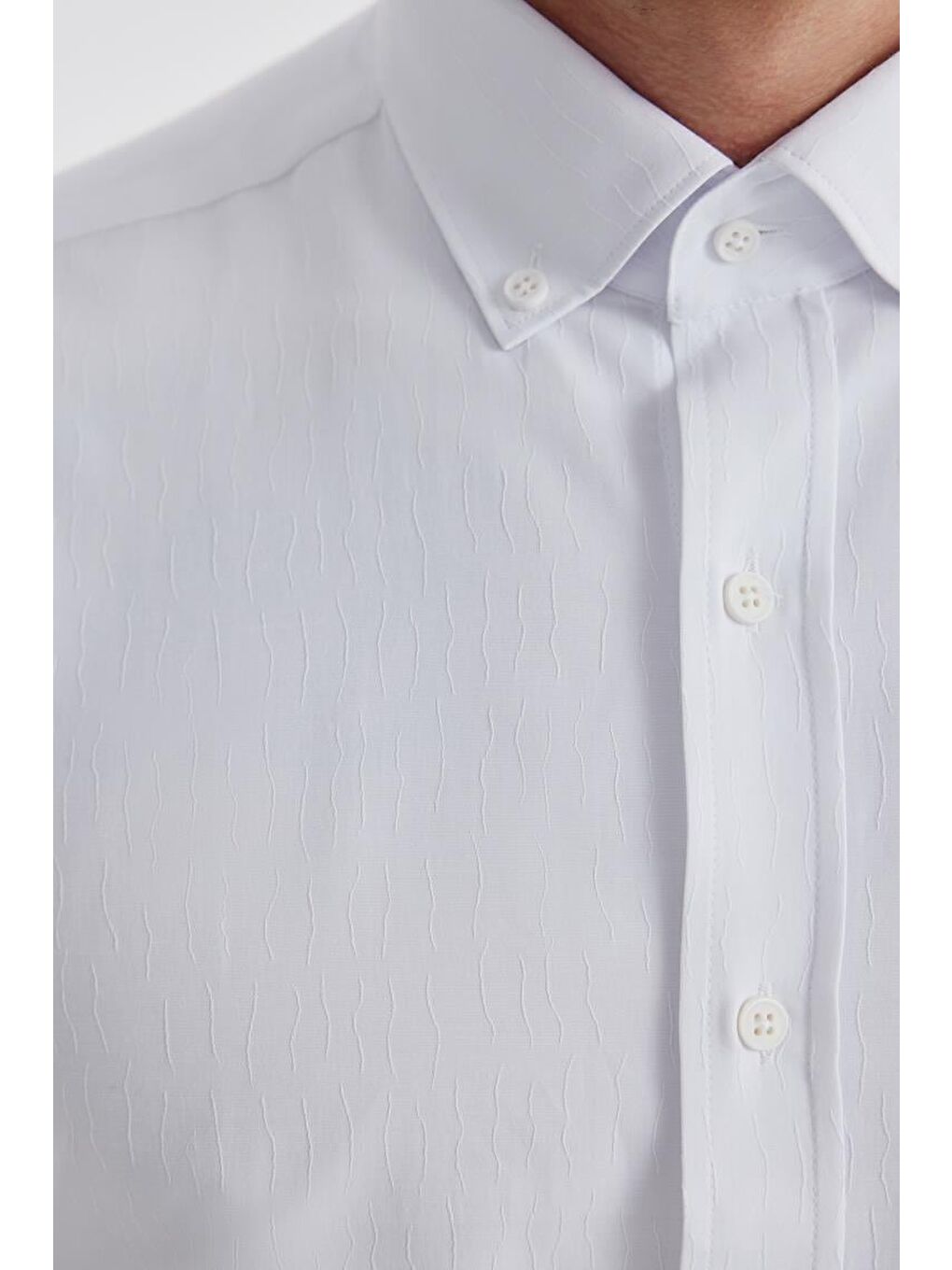 Beyaz Slim Fit Desenli Pamuklu Düğmeli Yaka Gömlek-2
