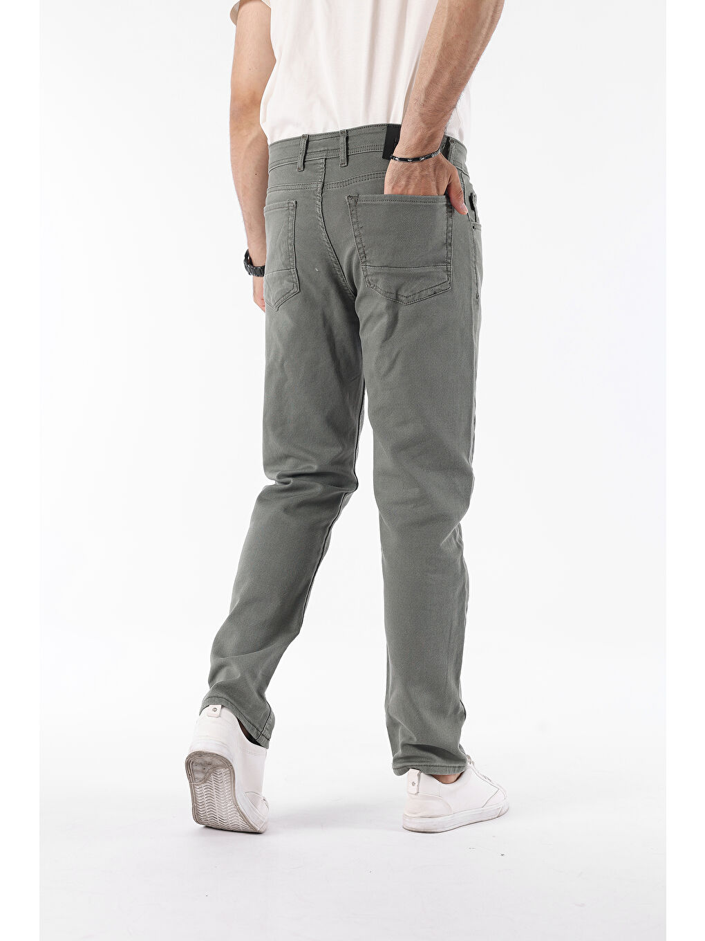 Erkek Pamuklu Yüksek Bel Bol Yeşil Baggy Jean Pantolon-5