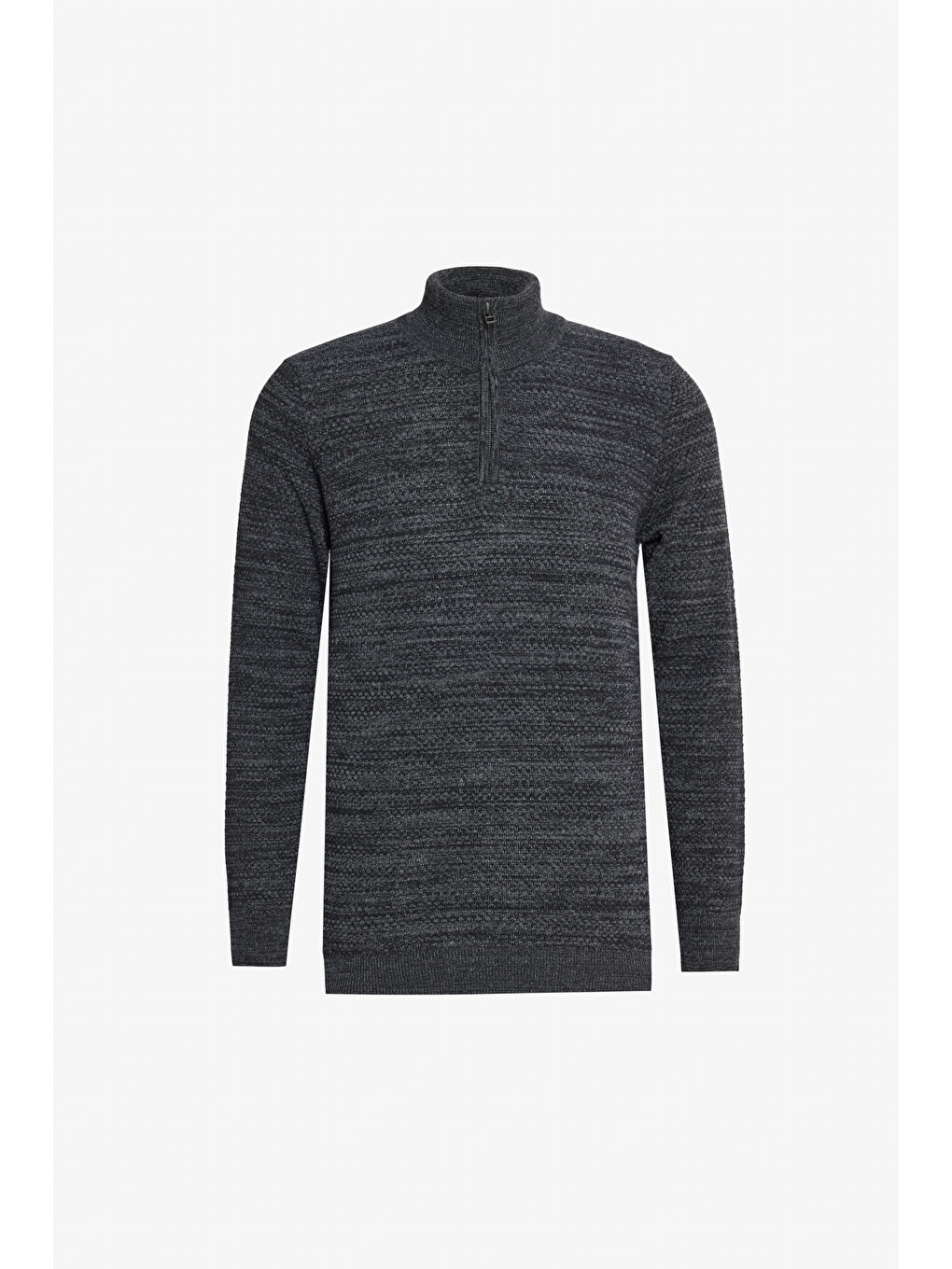 Erkek Antrasit-Melanj Pamuklu Standart Fit Normal Kesim Bato Yaka Jakarlı Triko Kazak-5