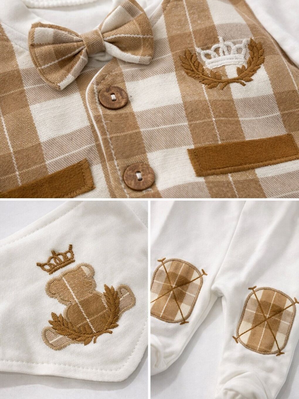 Kahverengi Erkek Bebek Lüx Kutulu Taçlı Pamuklu 5li Hastane Çıkış Seti Yenidoğan Hediye 0-3 ay-3