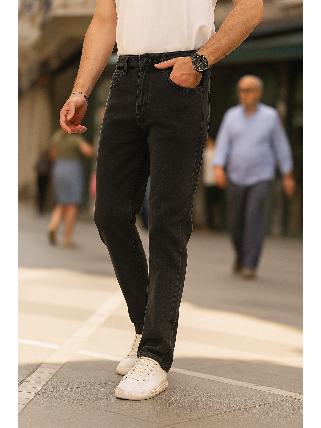 Erkek Pamuklu Yüksek Bel Bol Siyah Baggy Jean Pantolon