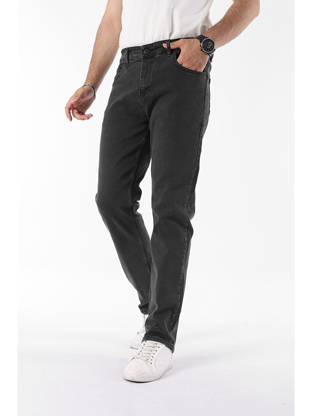 Erkek Pamuklu Yüksek Bel Bol Siyah Baggy Jean Pantolon-1