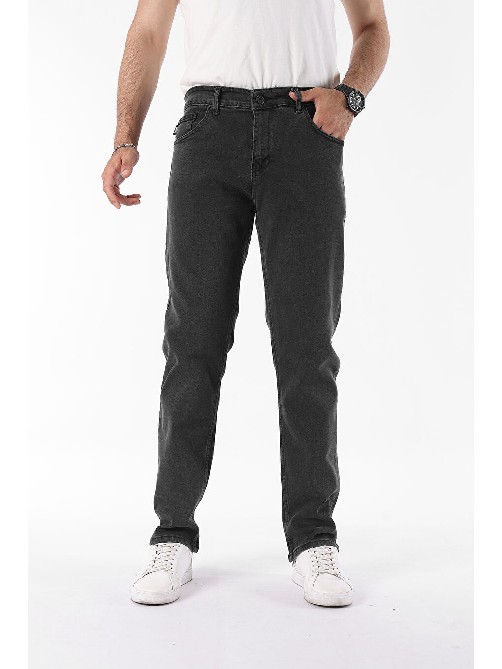 Erkek Pamuklu Yüksek Bel Bol Siyah Baggy Jean Pantolon-2