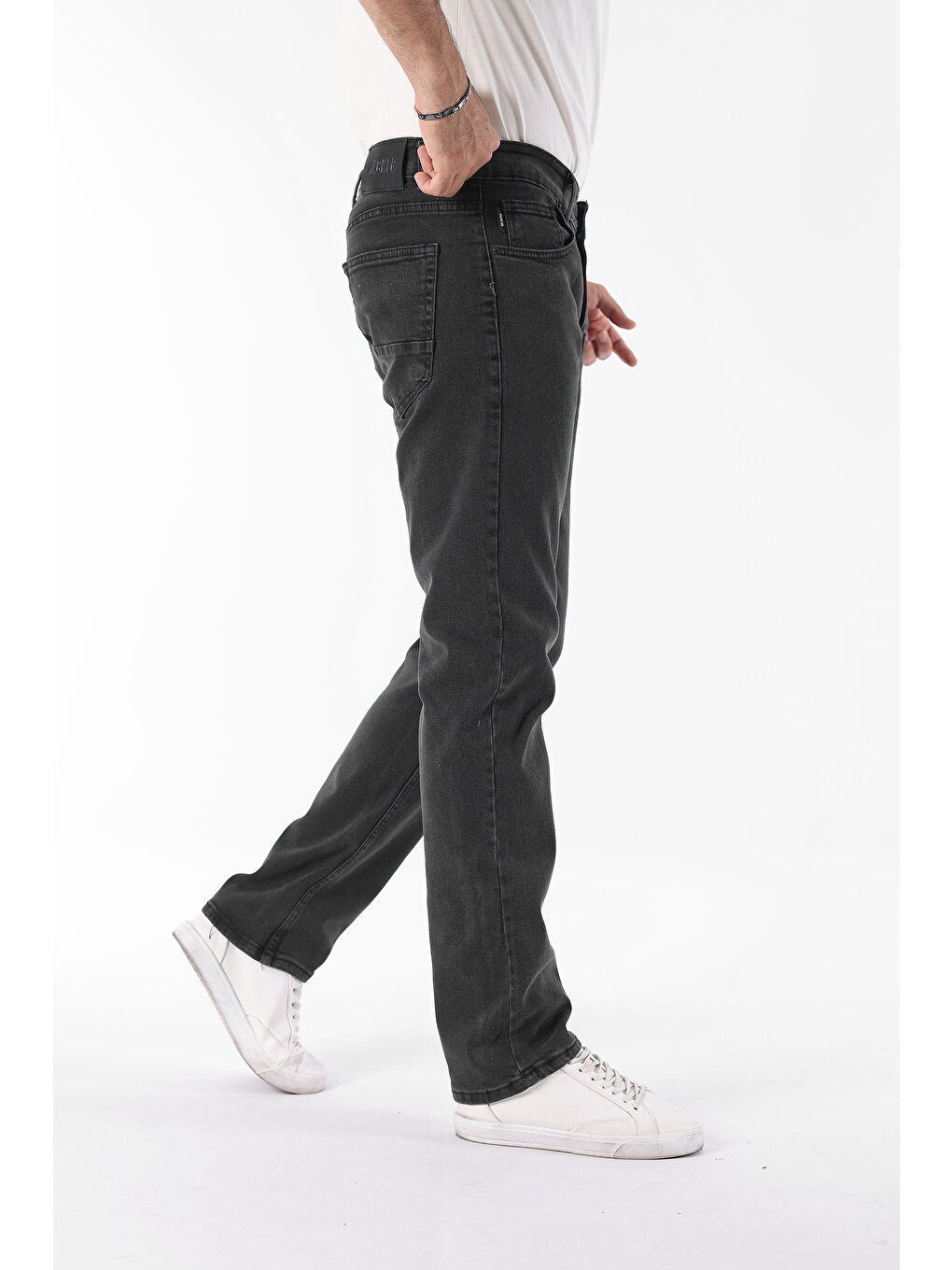 Erkek Pamuklu Yüksek Bel Bol Siyah Baggy Jean Pantolon-3