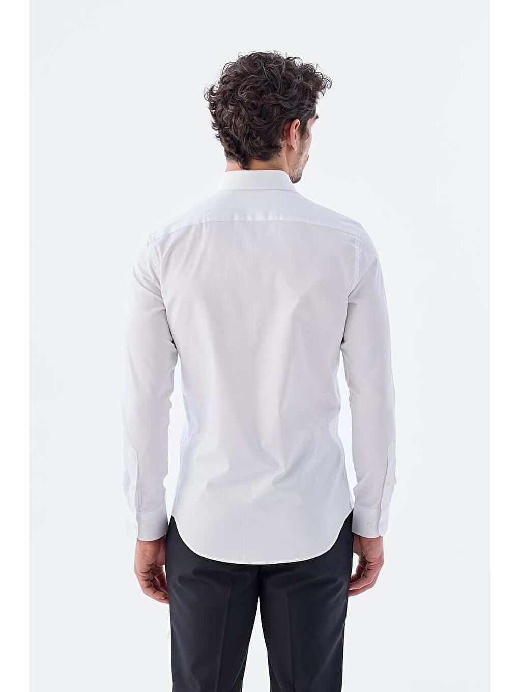 Beyaz Slim Fit İtalyan Yaka Uzun Kol Klasik Kravatlık %100 Pamuk Saten Gömlek-3