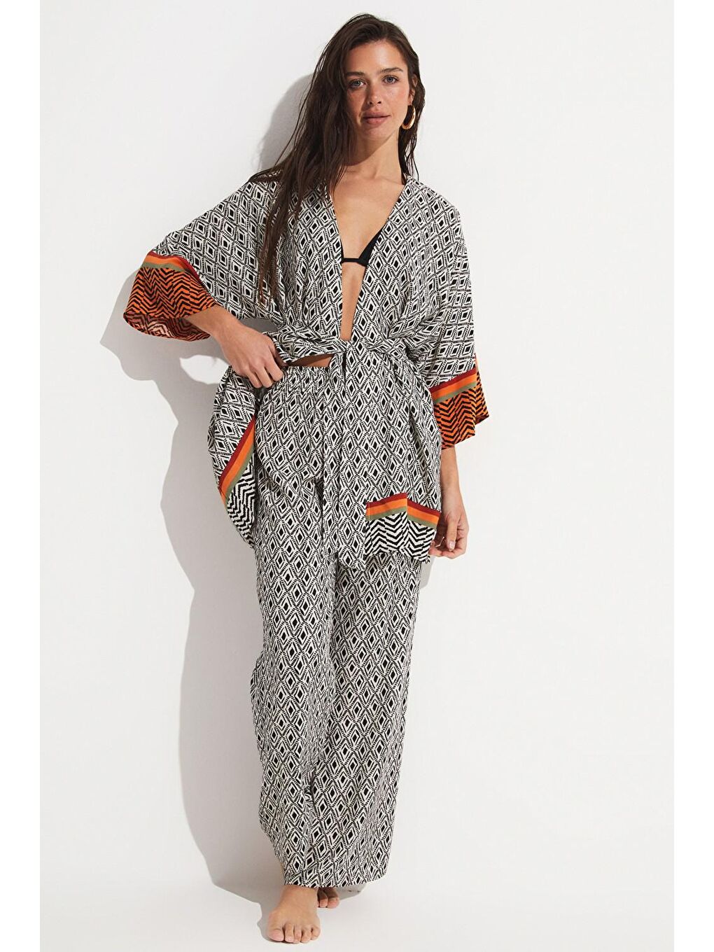 June Siyah Desenli Kimono TAKIM - 2