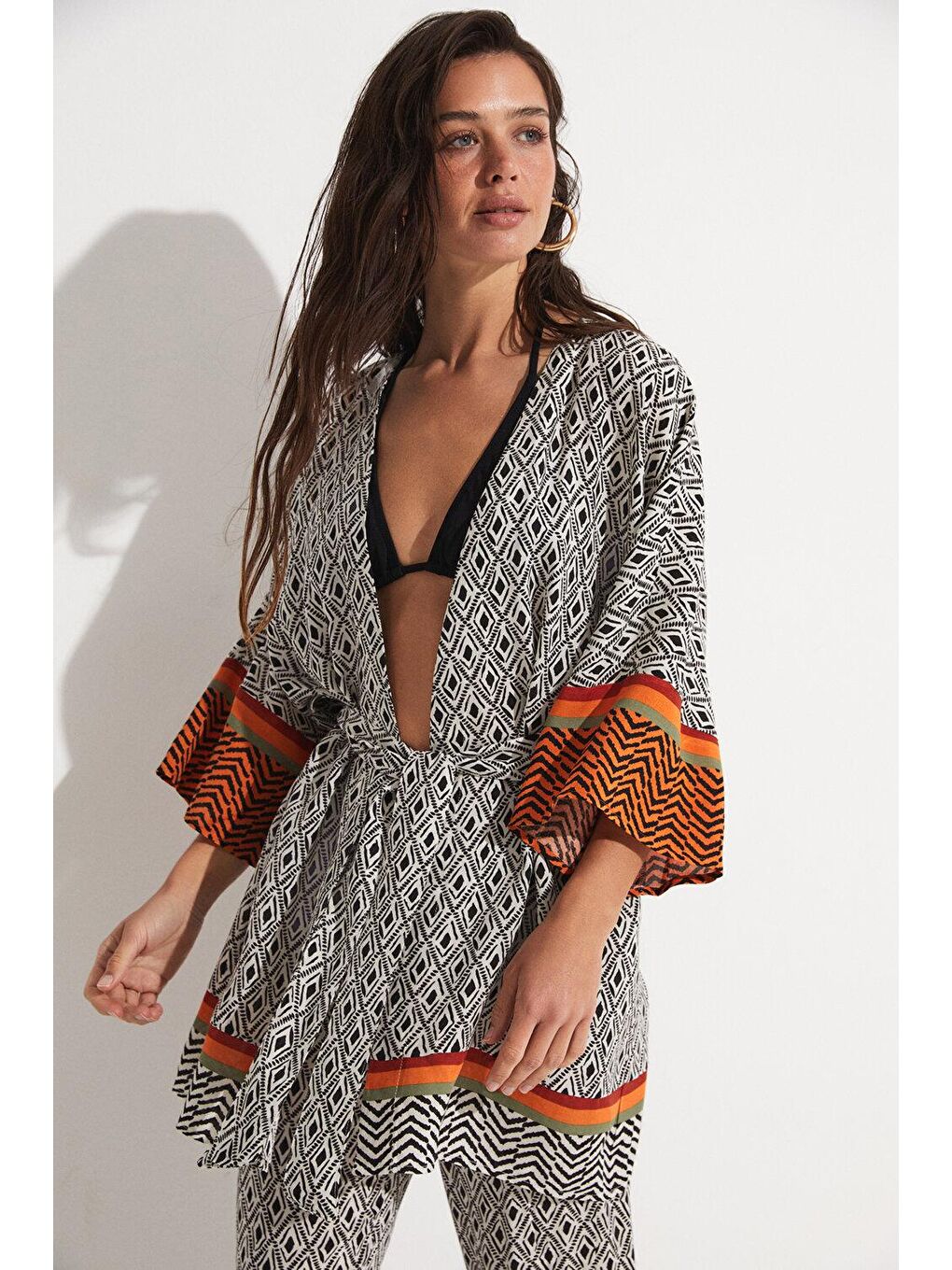 June Siyah Desenli Kimono TAKIM - 3