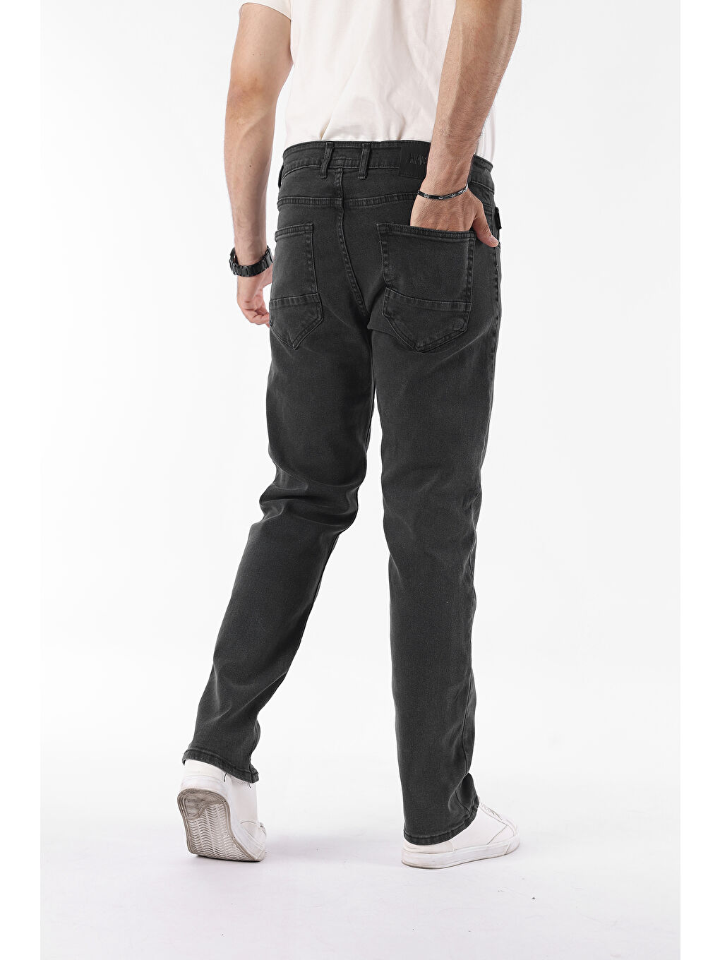 Erkek Pamuklu Yüksek Bel Bol Siyah Baggy Jean Pantolon-5