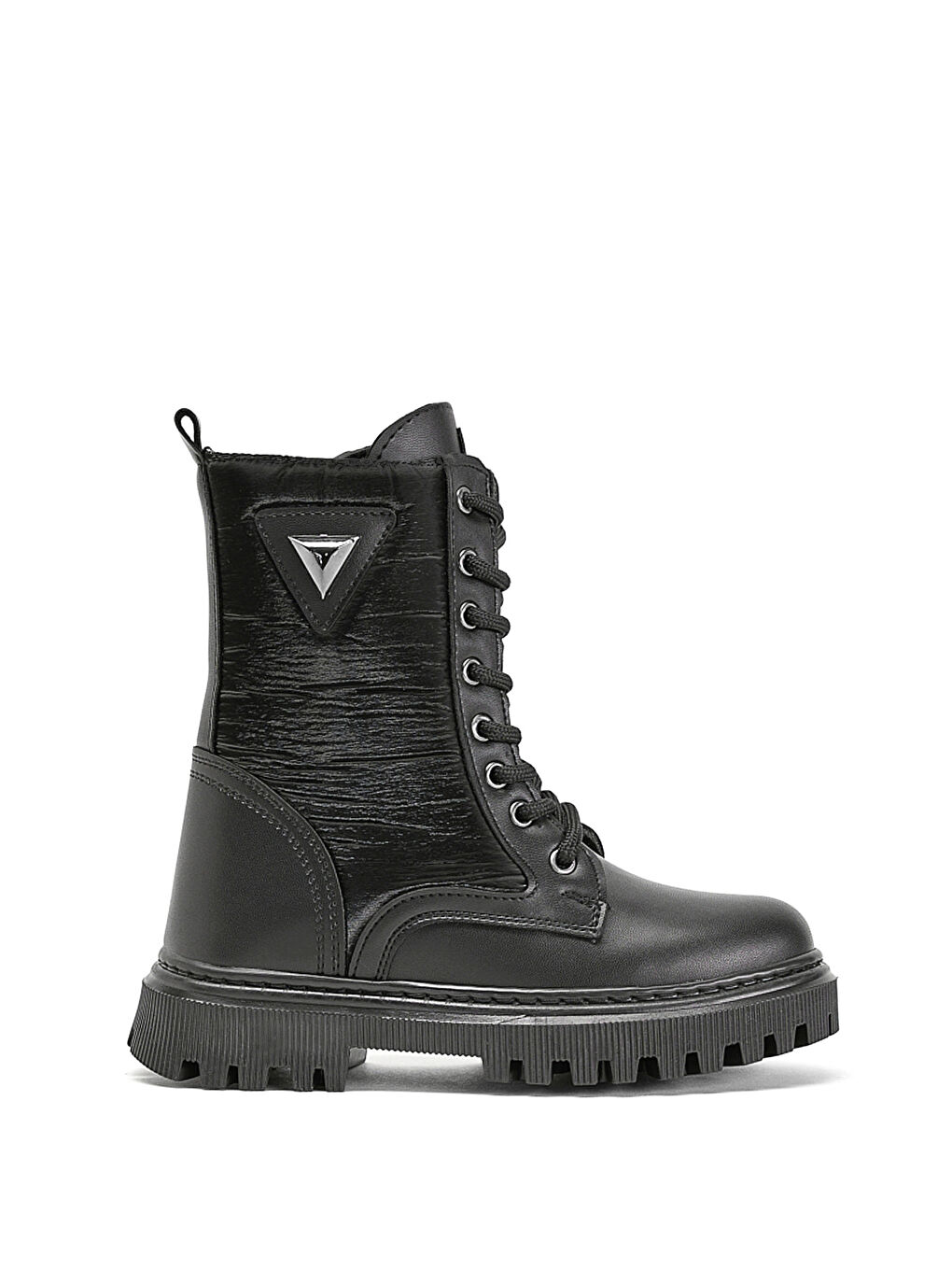 Kız Çocuk Siyah Cilt Termo Taban Bağcıklı ve Fermuarlı Uzun Bot