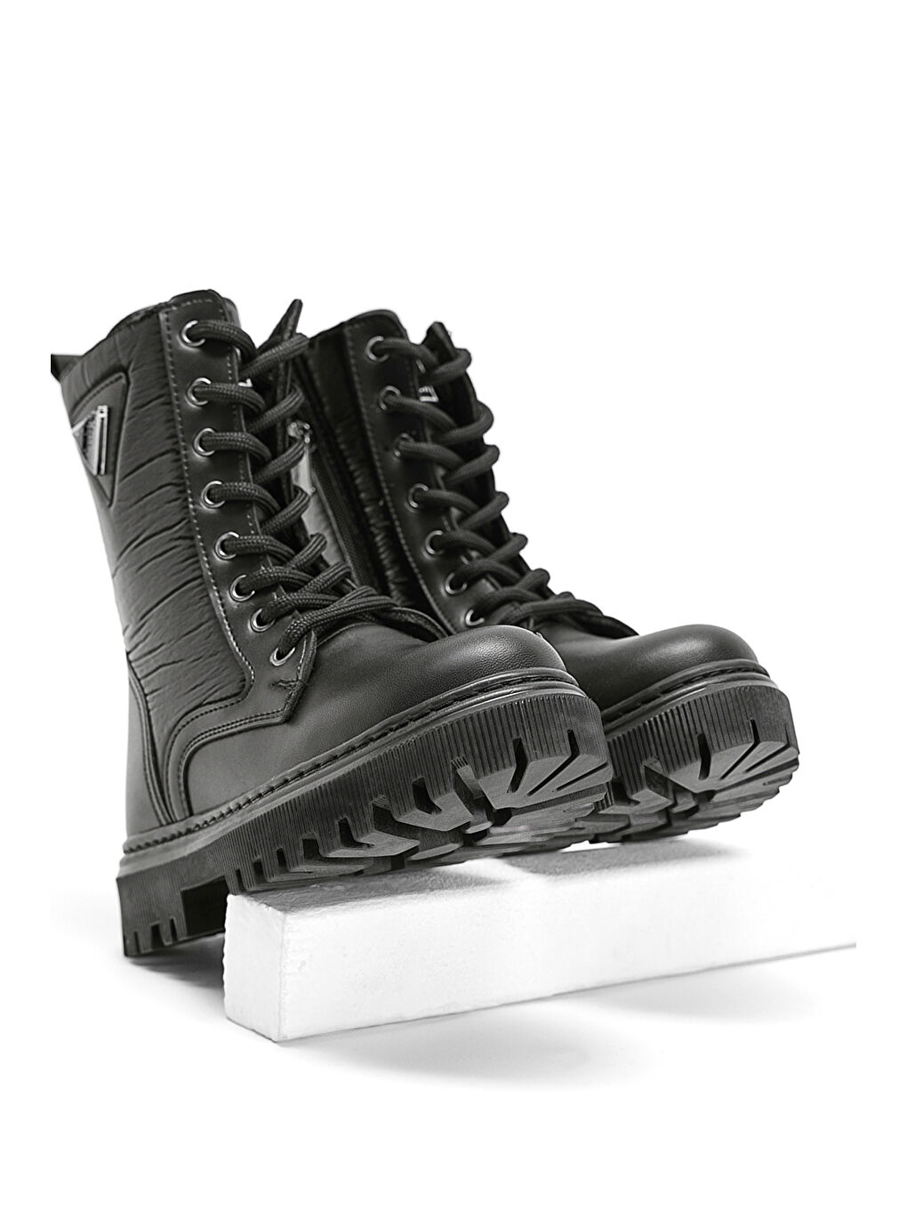 Kız Çocuk Siyah Cilt Termo Taban Bağcıklı ve Fermuarlı Uzun Bot-3