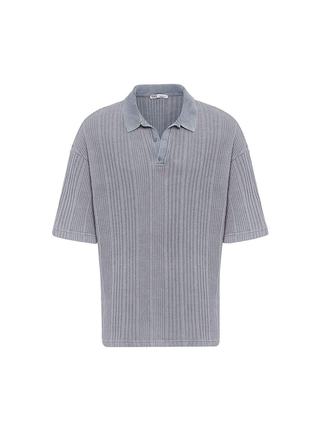 Polo Yaka Oversize Triko Gri-1