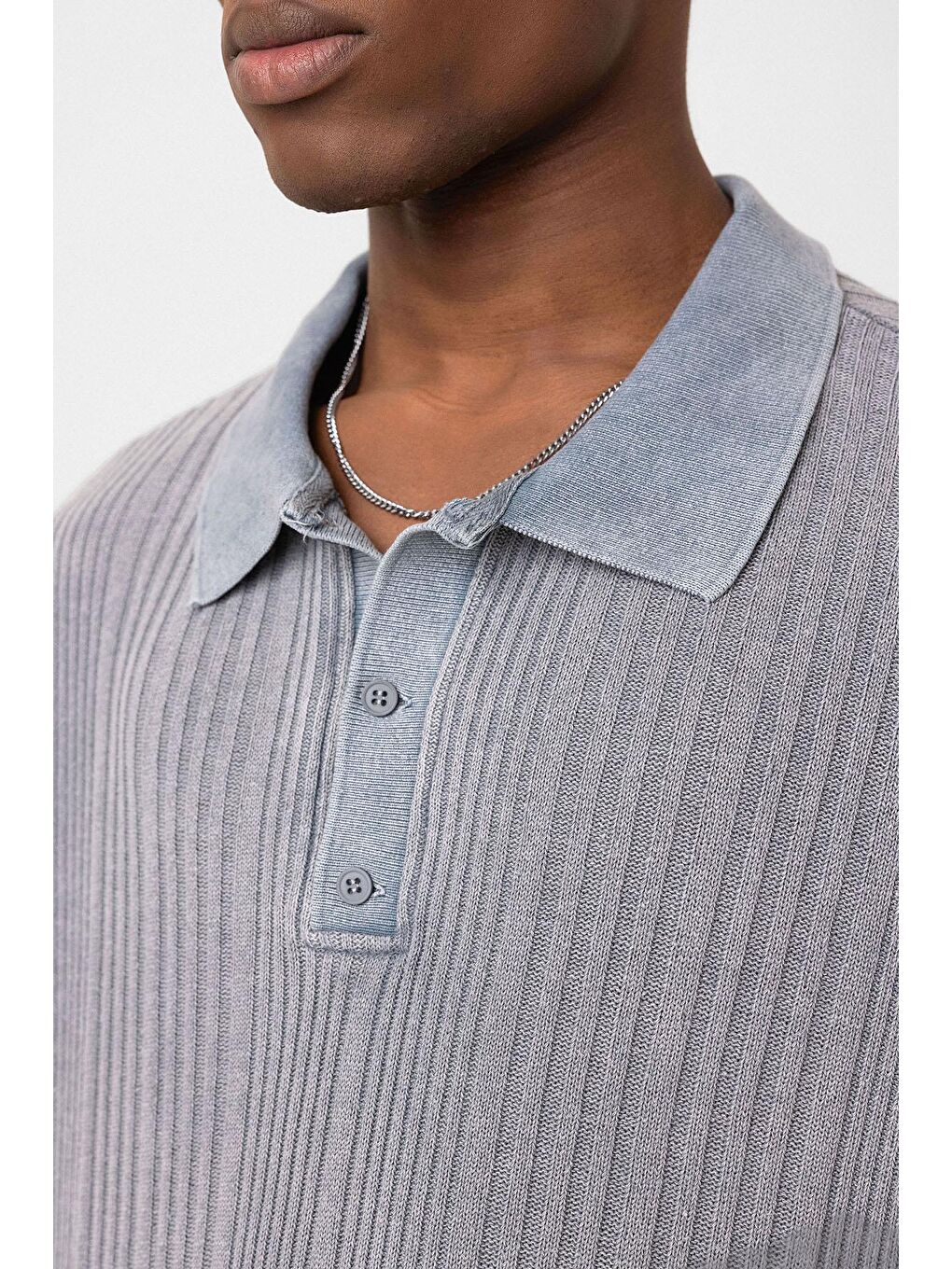 Polo Yaka Oversize Triko Gri-5