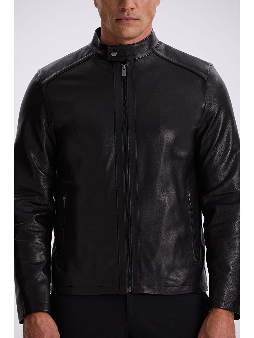 Siyah Comfort Fit Dik Yaka %100 Deri Mont-2