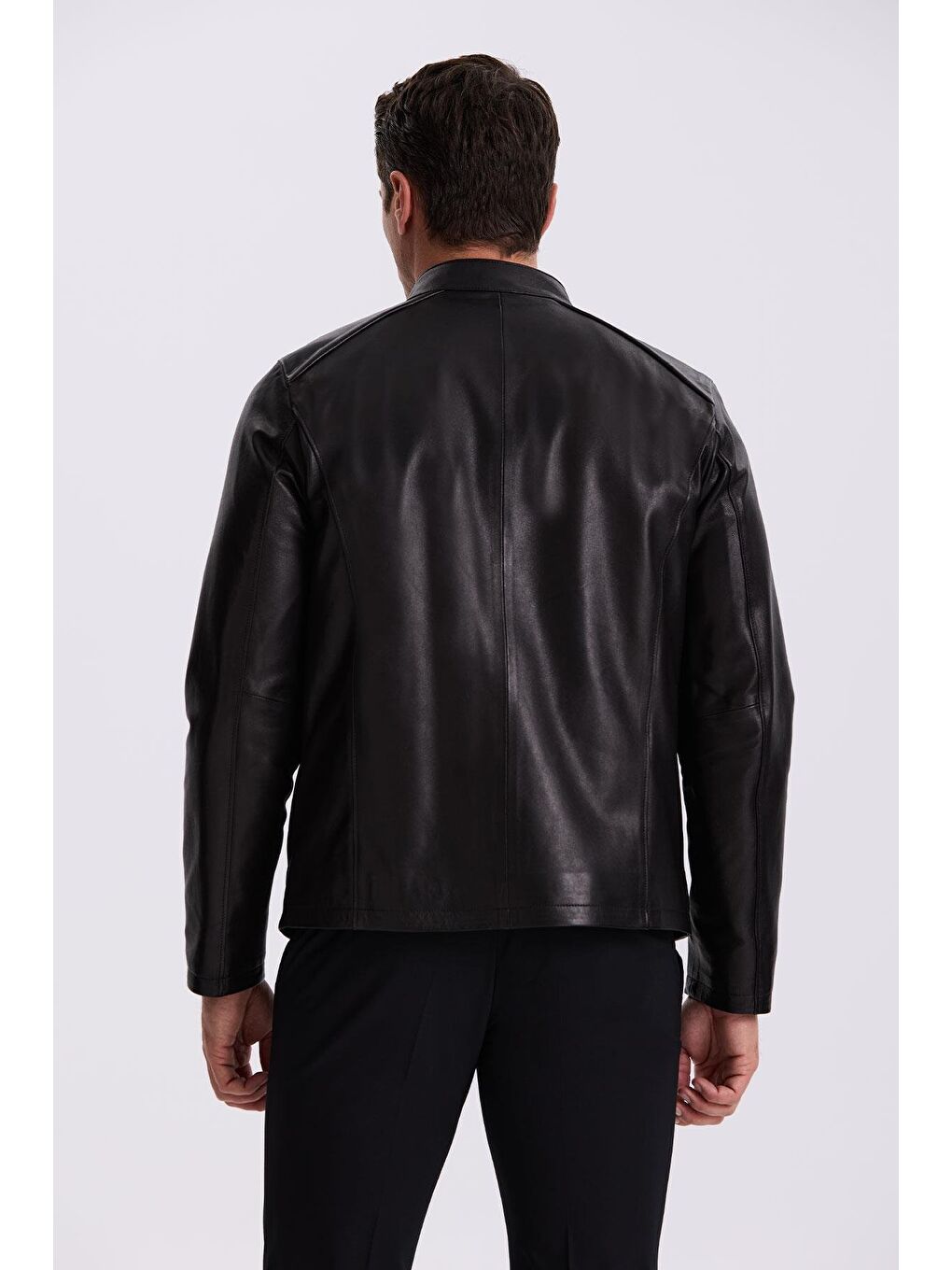 Siyah Comfort Fit Dik Yaka %100 Deri Mont-3