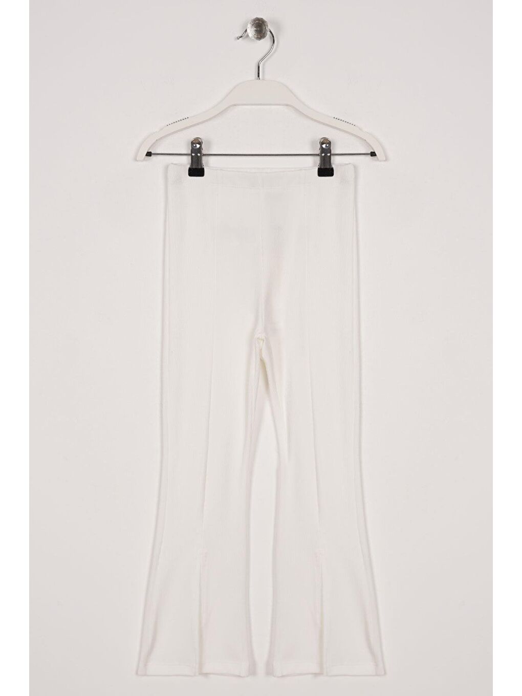 Ön Paçası Yırtmaç Detaylı Fitilli Ekru Renk Kız Çocuk Tayt