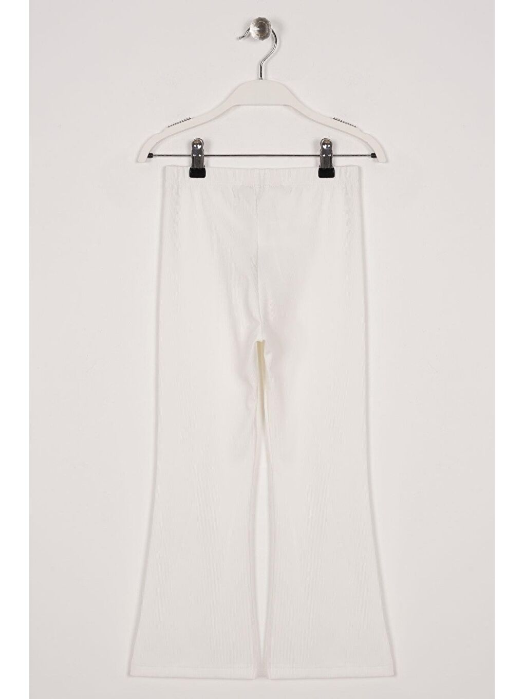 Ön Paçası Yırtmaç Detaylı Fitilli Ekru Renk Kız Çocuk Tayt-1