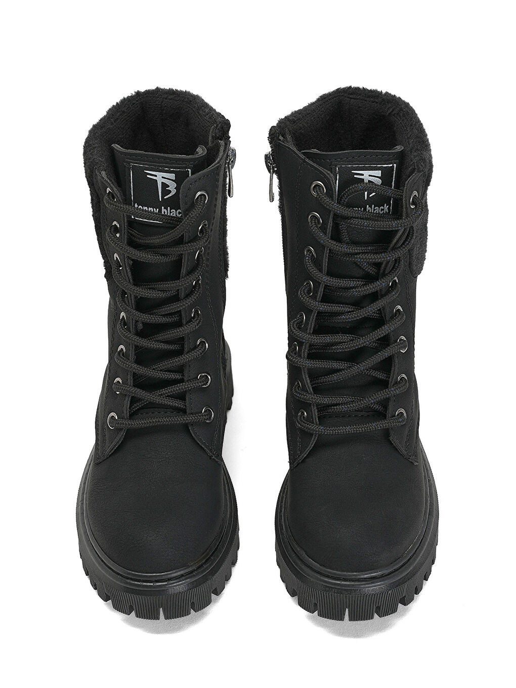 Kız Çocuk Siyah Termo Taban Kürk Detaylı Bağcıklı ve Fermuarlı Uzun Bot-1