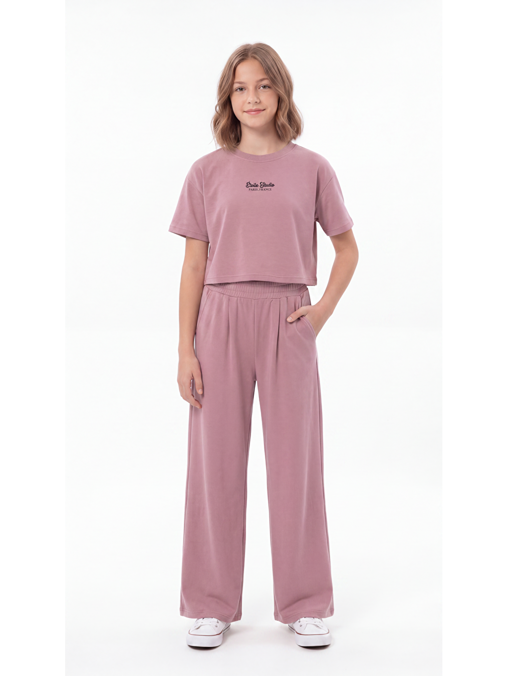 Pembe Etoile Studio Paris,france Baskılı Yumaşak Dokulu-comfort Kumaş Kız Çocuk Alt Üst Eşofman Takımı-1
