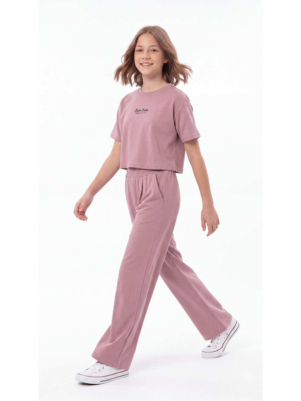 Pembe Etoile Studio Paris,france Baskılı Yumaşak Dokulu-comfort Kumaş Kız Çocuk Alt Üst Eşofman Takımı-2
