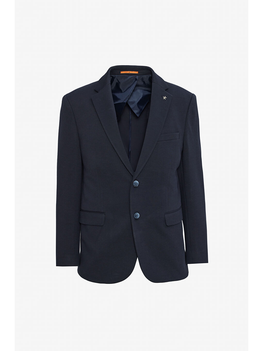 Erkek Lacivert Pamuklu Slim Fit Dar Kesim Mono Yaka Kapak Cepli Esnek Blazer Ceket