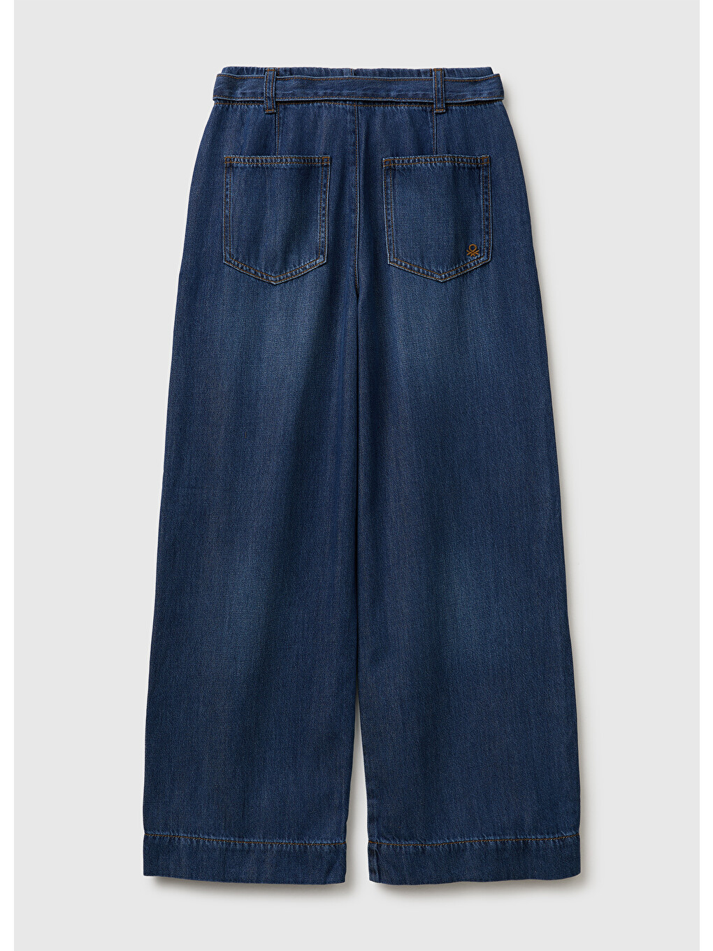 Mavi Kız Çocuk Koyu Denim Bol Paça Denim Kemerli Pantolon-1