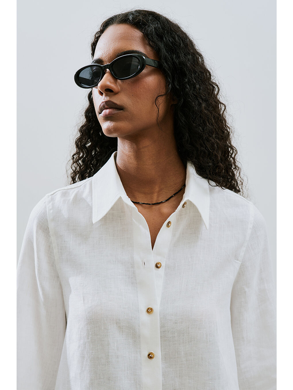 Keten Geniş Manşetli Gömlek Ekru-2