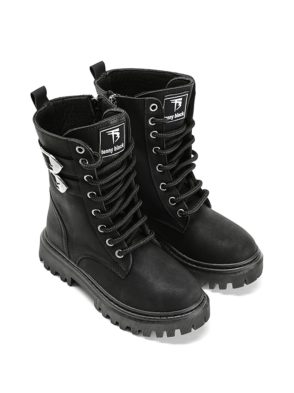 Kız Çocuk Siyah Termo Taban Yanı Toka Detaylı Bağcıklı ve Fermuarlı Uzun Bot-1