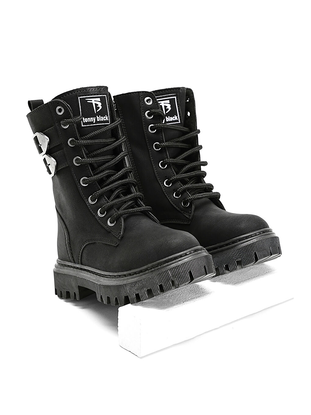 Kız Çocuk Siyah Termo Taban Yanı Toka Detaylı Bağcıklı ve Fermuarlı Uzun Bot-2