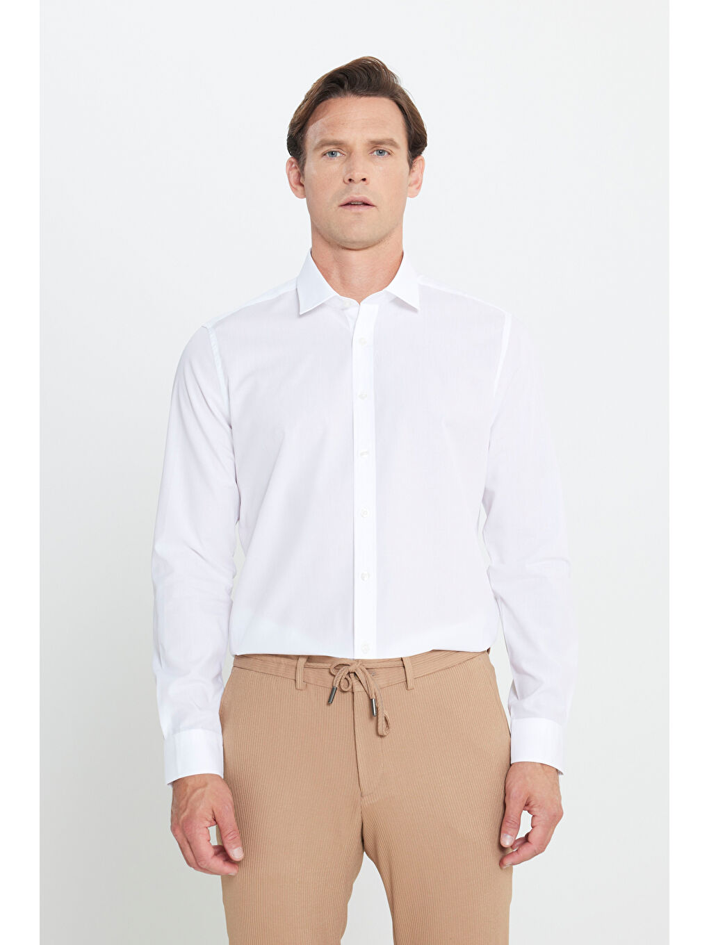 Erkek Beyaz Su Geçirmeyen Leke Tutmaz %100 Pamuk Slim Fit Dar Kesim Klasik Yaka Nano Gömlek-2