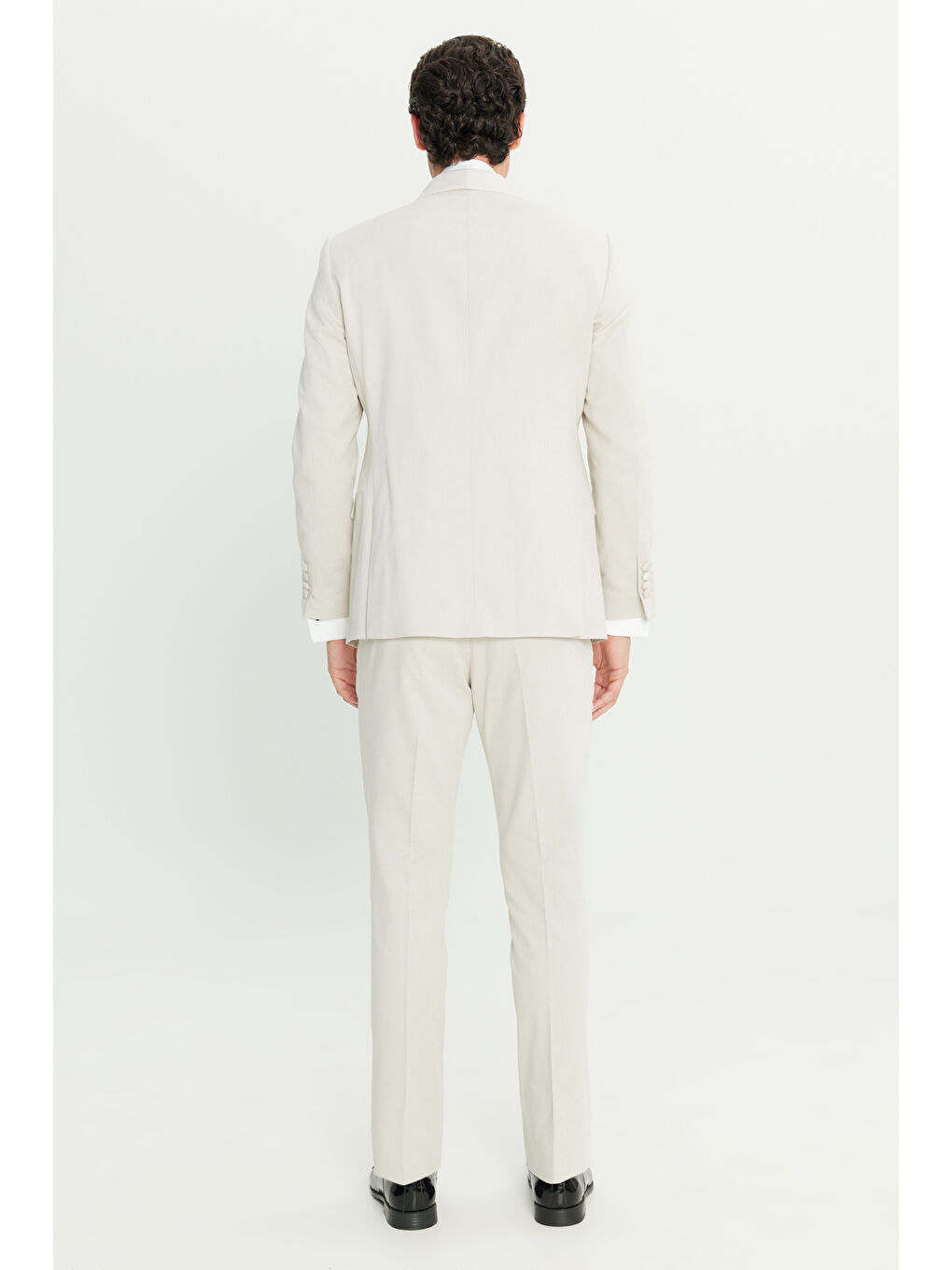 Erkek Bej Pamuklu Slim Fit Dar Kesim Çıkma Şal Yaka Kapak Ceplii Damatlık Smokin Takım-2