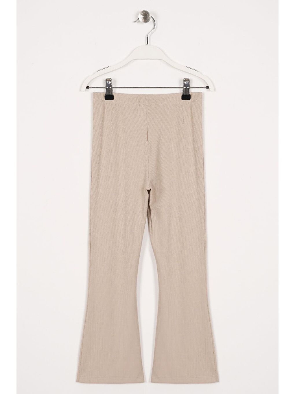 Ön Paçası Yırtmaç Detaylı Fitilli Bej Renk Kız Çocuk Tayt