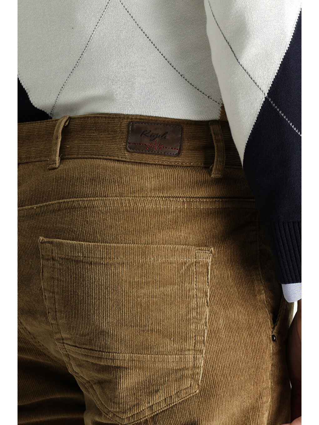 Bej Slim Fit Dar Kesim Elastanlı Kadife Pantolon-5