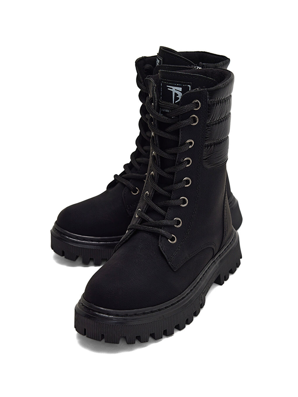 Kız Çocuk Siyah Termo Taban Yanı Kapitone Desenli Bağcıklı ve Fermuarlı Bot-2