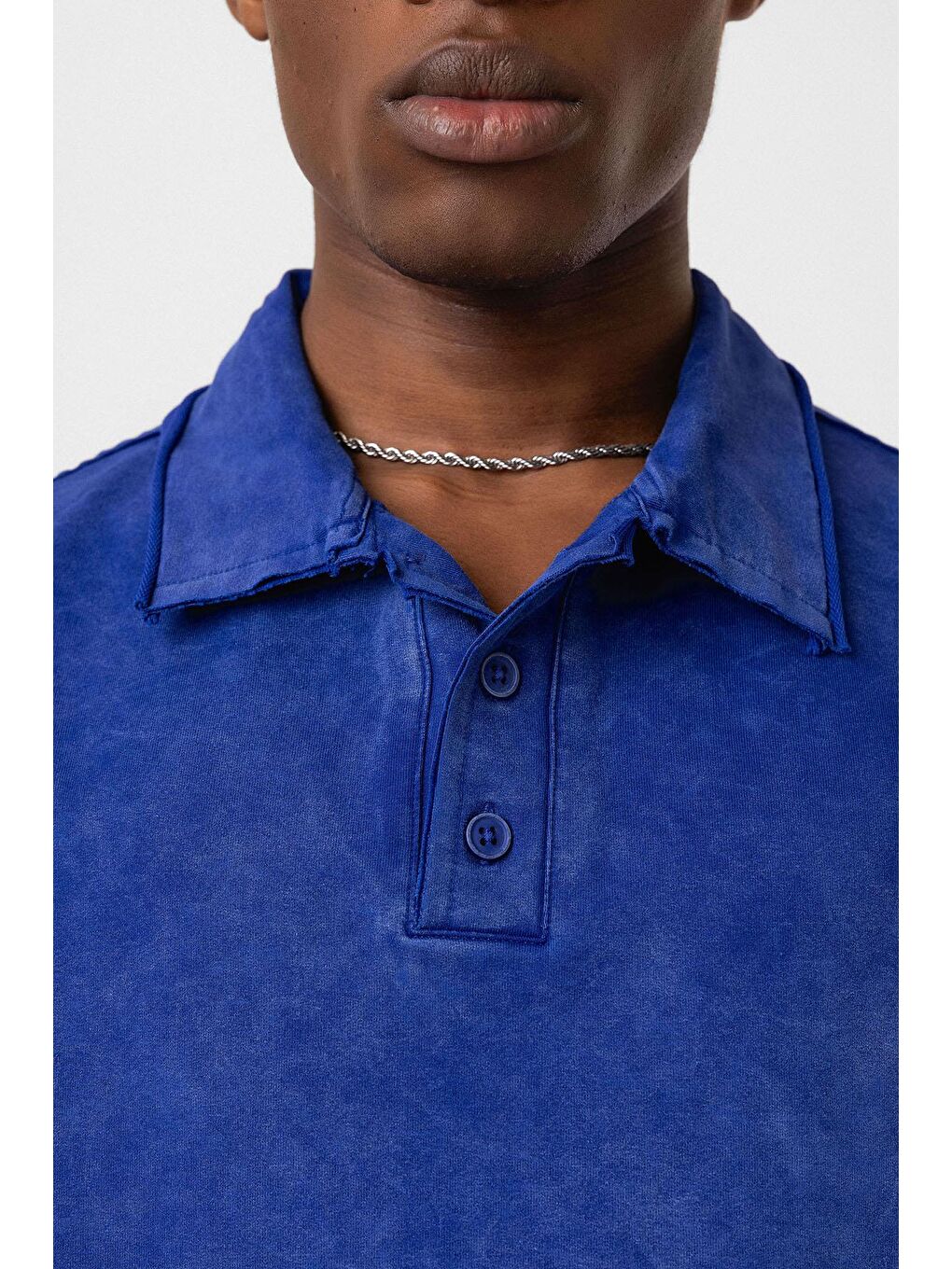 Mavi Polo Yaka Yıkamalı Oversize Tişört Saks-5