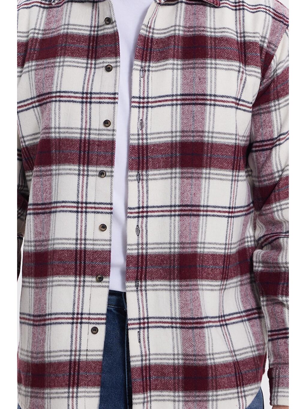 Bordo Erkek Relax Fit Rahat Kesim Kışlık Kareli Oduncu Gömlek-3